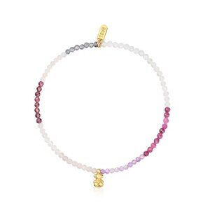 Tous Gold Plating Over Silver Elastic Bracelet with Rose Gemstones Bold Bear